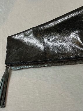 Anthro fold zip clutch leather